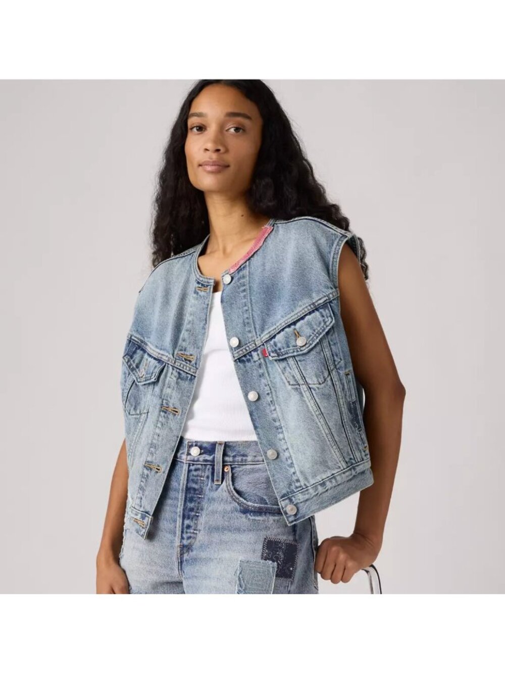 New Levi's S 90s Shrunken Collarless Vest Melody'S Muse Vest Medium Wash Small